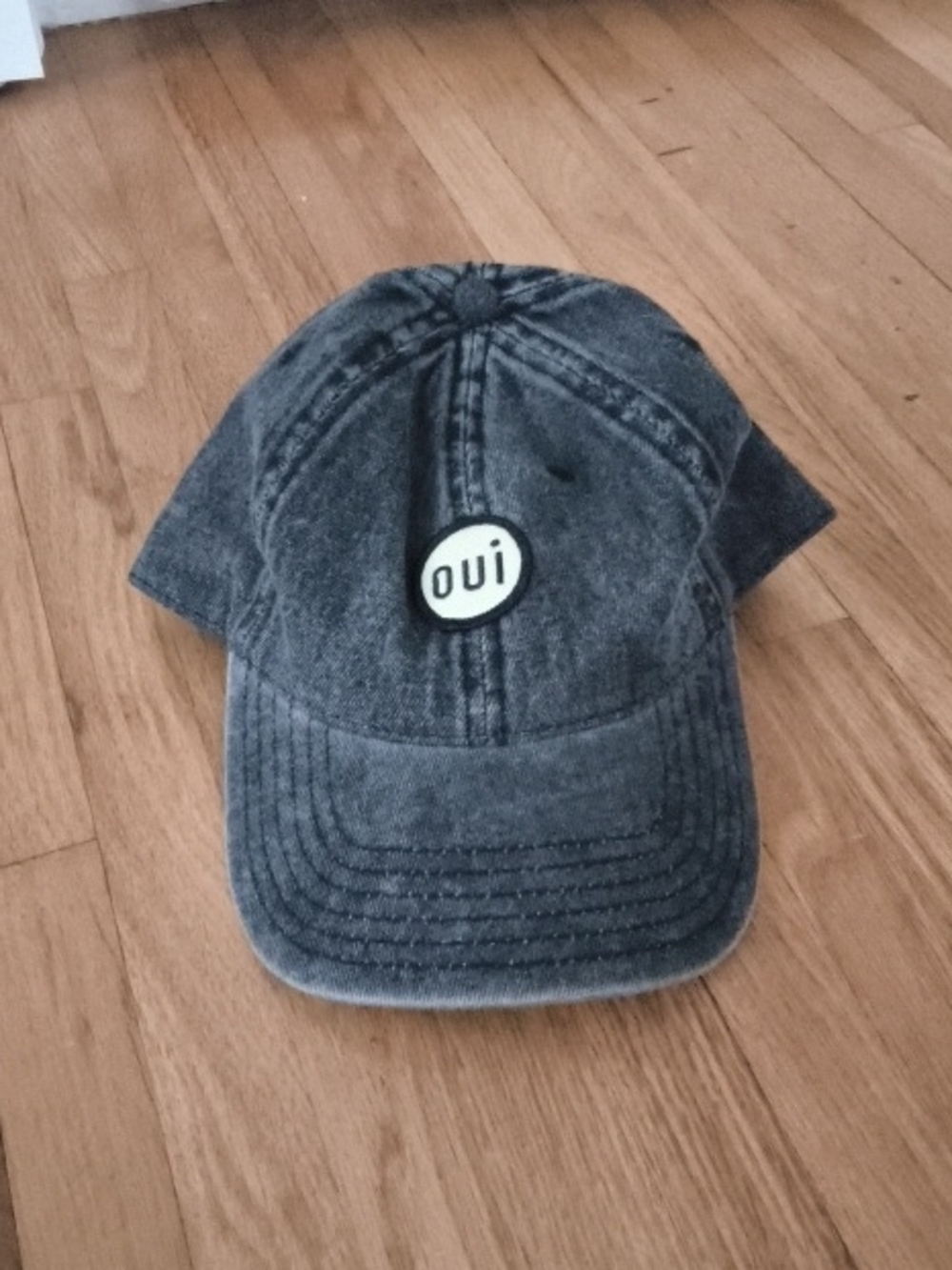 NEW Clare V Acid Washed Denim-Style Baseball Cap OUI in Destructed Black
